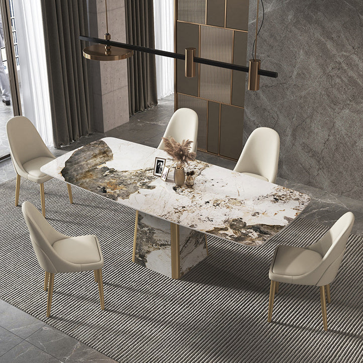 Contemporary Stone Dining Table Rectangle Table with Pedestal Base Clearhalo 'Dining Tables & Seating' 'Dining Tables' 'dining_table' 'furn' 'furn_dining_table' 'Furniture' 'Kitchen & Dining Furniture' 5563084