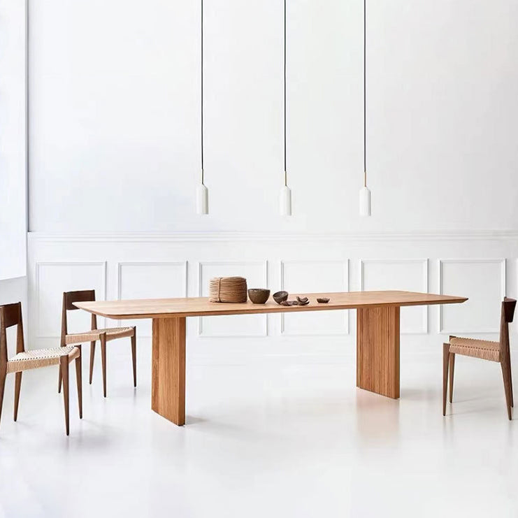 Natural Solid Wood Dining Table Modern Brown Furniture with Double Pedestal for Home