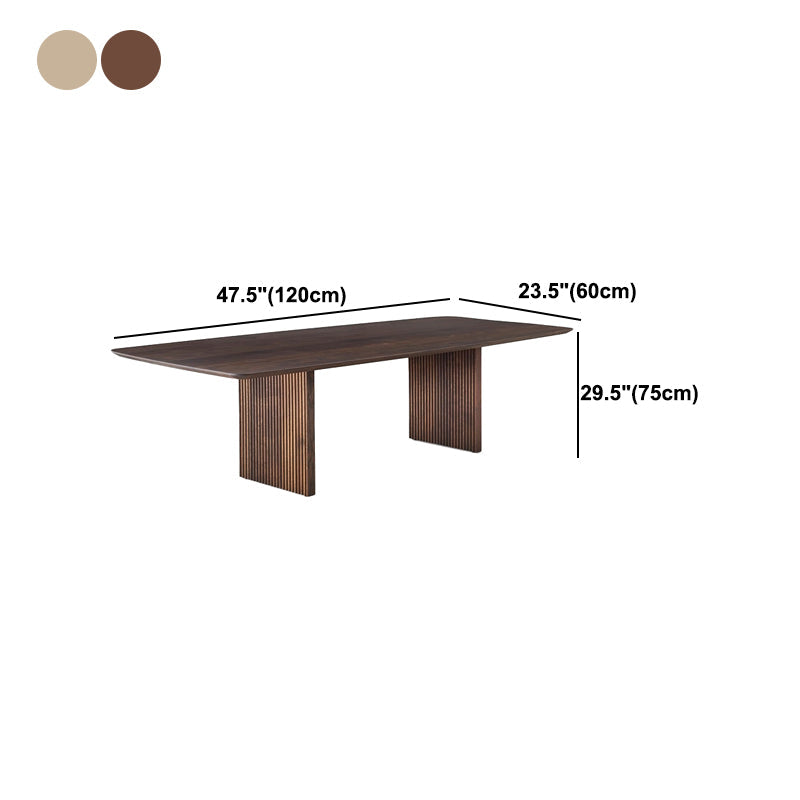 Natural Solid Wood Dining Table Modern Brown Furniture with Double Pedestal for Home