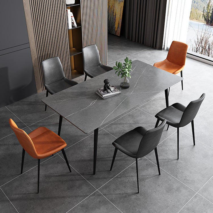 Stone Top Table 4 Legs Rectangle Dining Table for Home Kitchen Dinner Gray Without Chairs Clearhalo 'Dining Tables & Seating' 'Dining Tables' 'dining_table' 'furn' 'furn_dining_table' 'Furniture' 'Kitchen & Dining Furniture' 5563186