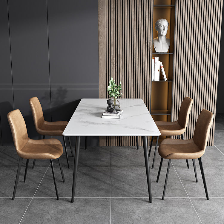 Stone Top Table 4 Legs Rectangle Dining Table for Home Kitchen Dinner White Without Chairs Clearhalo 'Dining Tables & Seating' 'Dining Tables' 'dining_table' 'furn' 'furn_dining_table' 'Furniture' 'Kitchen & Dining Furniture' 5563189