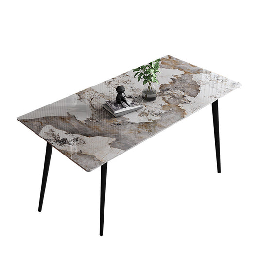 Stone Top Table 4 Legs Rectangle Dining Table for Home Kitchen Dinner Pandora Gold Without Chairs