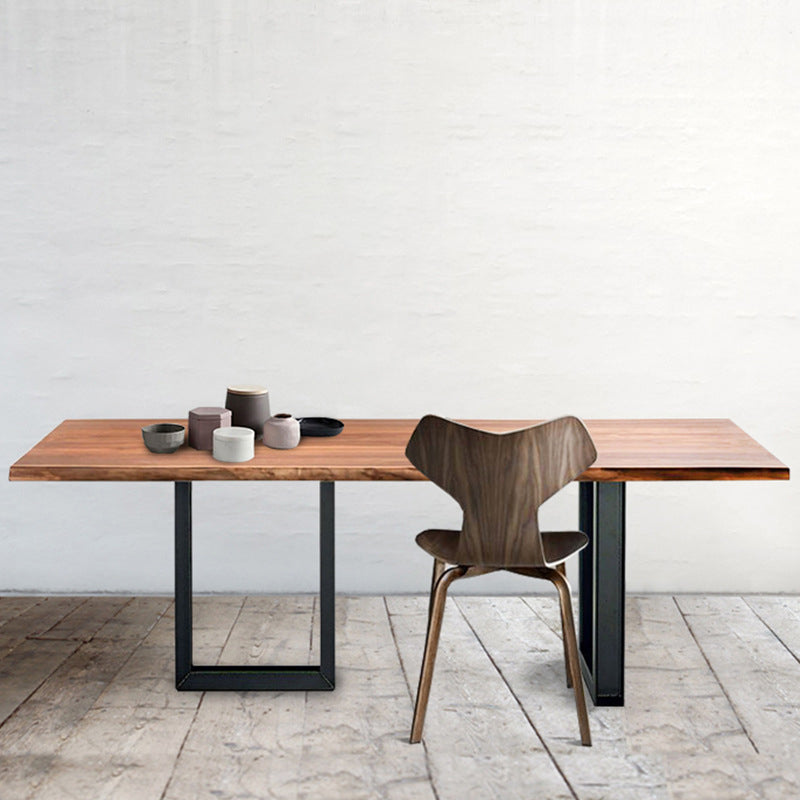 Mesa de comedor de rectángulo industrial de metal mesa de madera de pino con base de trineo