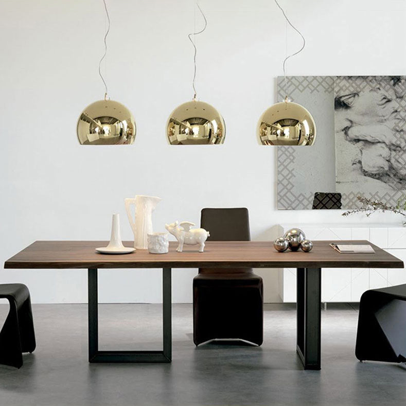 Mesa de comedor de rectángulo industrial de metal mesa de madera de pino con base de trineo