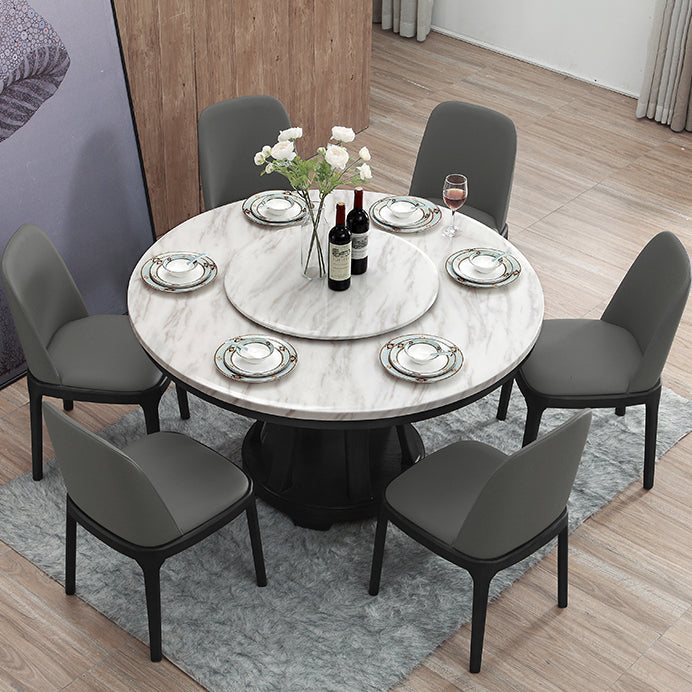 Sintered Stone Dining Table Modern White Convertible Furniture with Pedestal Base for Home