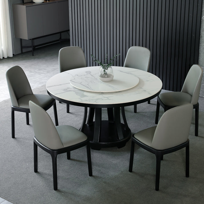 Sintered Stone Dining Table Modern White Convertible Furniture with Pedestal Base for Home