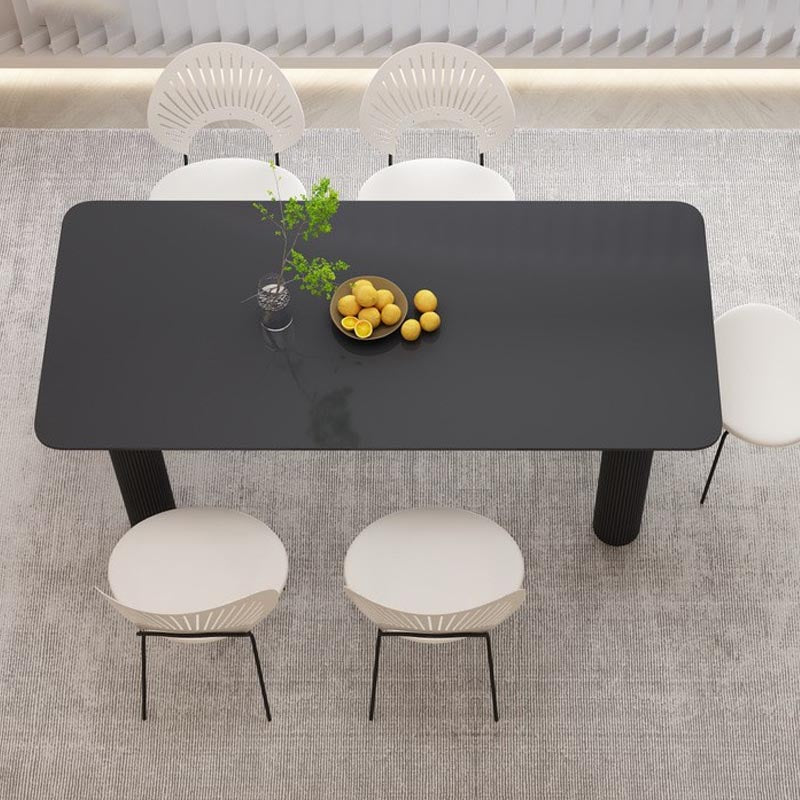 Modern Rectangle Dining Room Collection Stone and Wood Fixed Dinner Table Black Without Chairs Clearhalo 'Dining Tables & Seating' 'Dining Tables' 'dining_table' 'furn' 'furn_dining_table' 'Furniture' 'Kitchen & Dining Furniture' 5563316