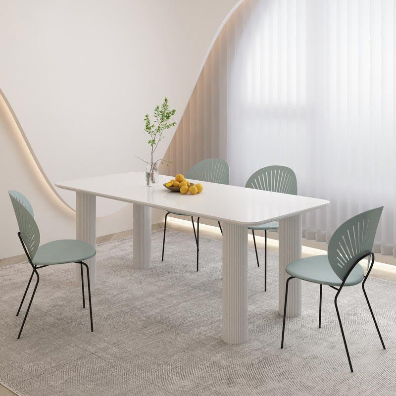 Modern Rectangle Dining Room Collection Stone and Wood Fixed Dinner Table White 63"L x 31.5"W x 29.5"H Without Chairs Clearhalo 'Dining Tables & Seating' 'Dining Tables' 'dining_table' 'furn' 'furn_dining_table' 'Furniture' 'Kitchen & Dining Furniture' 5563317