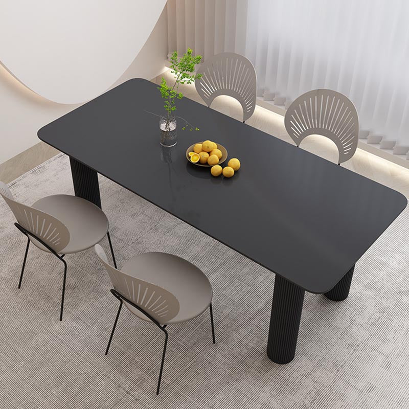Modern Rectangle Dining Room Collection Stone and Wood Fixed Dinner Table Clearhalo 'Dining Tables & Seating' 'Dining Tables' 'dining_table' 'furn' 'furn_dining_table' 'Furniture' 'Kitchen & Dining Furniture' 5563327