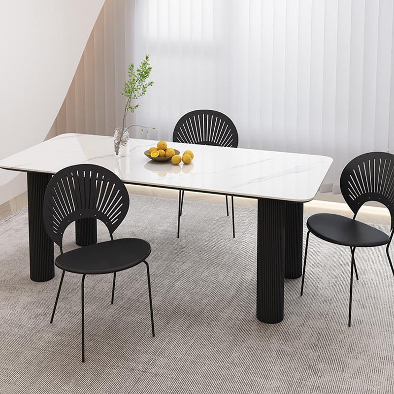 Modern Rectangle Dining Room Collection Stone and Wood Fixed Dinner Table Clearhalo 'Dining Tables & Seating' 'Dining Tables' 'dining_table' 'furn' 'furn_dining_table' 'Furniture' 'Kitchen & Dining Furniture' 5563329