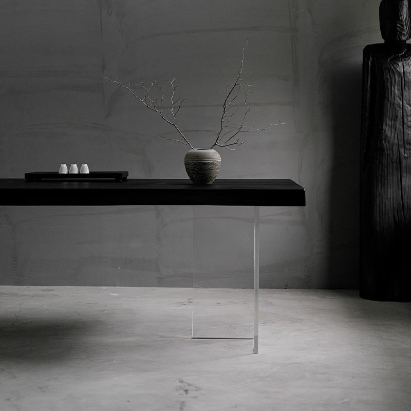 Acrylic Clear Double Pedestal Dining Table Modern Solid Wood Top Dinette Table Clearhalo 'Dining Tables & Seating' 'Dining Tables' 'dining_table' 'furn' 'furn_dining_table' 'Furniture' 'Kitchen & Dining Furniture' 5563377