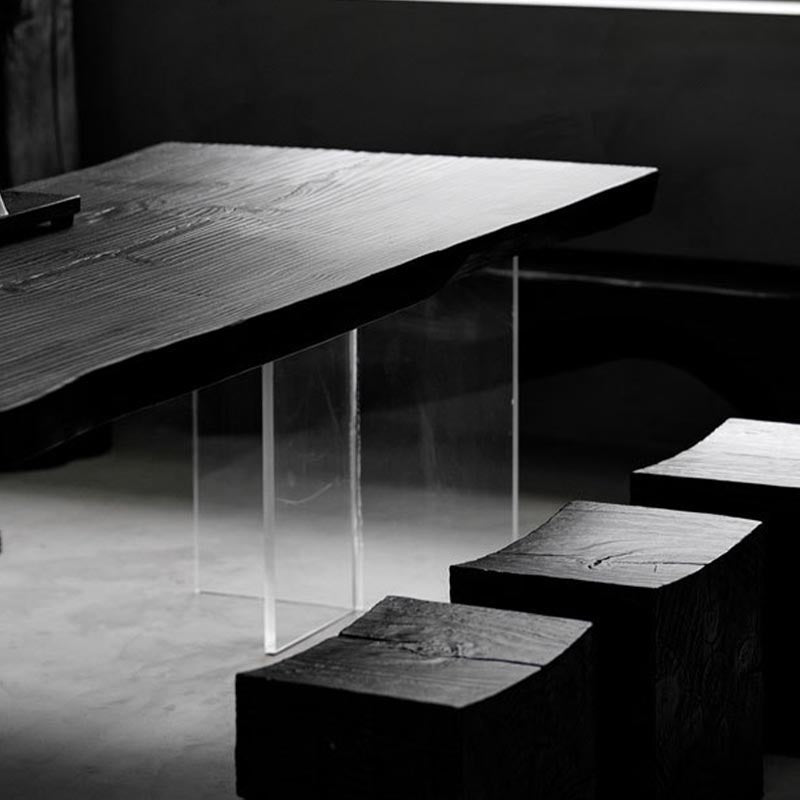 Acrylic Clear Double Pedestal Dining Table Modern Solid Wood Top Dinette Table Clearhalo 'Dining Tables & Seating' 'Dining Tables' 'dining_table' 'furn' 'furn_dining_table' 'Furniture' 'Kitchen & Dining Furniture' 5563380