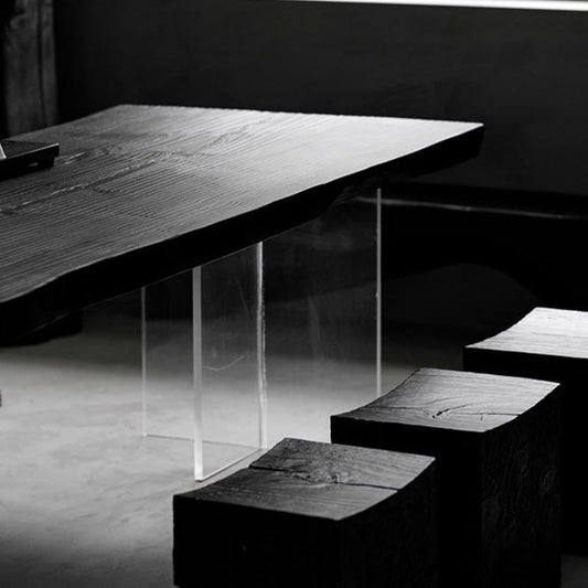 Acrylic Clear Double Pedestal Dining Table Modern Solid Wood Top Dinette Table Clearhalo 'Dining Tables & Seating' 'Dining Tables' 'dining_table' 'furn' 'furn_dining_table' 'Furniture' 'Kitchen & Dining Furniture' 5563380