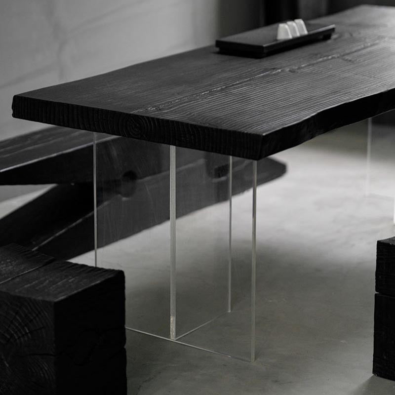 Acrylic Clear Double Pedestal Dining Table Modern Solid Wood Top Dinette Table Clearhalo 'Dining Tables & Seating' 'Dining Tables' 'dining_table' 'furn' 'furn_dining_table' 'Furniture' 'Kitchen & Dining Furniture' 5563382