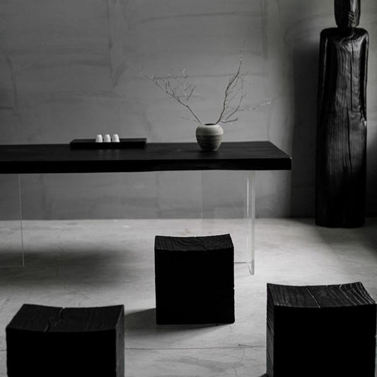 Acrylic Clear Double Pedestal Dining Table Modern Solid Wood Top Dinette Table Clearhalo 'Dining Tables & Seating' 'Dining Tables' 'dining_table' 'furn' 'furn_dining_table' 'Furniture' 'Kitchen & Dining Furniture' 5563386