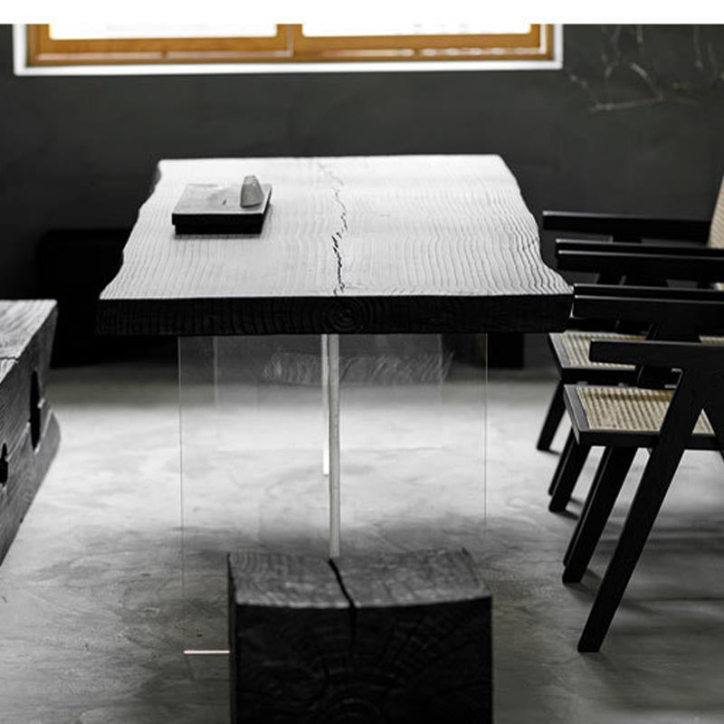 Acrylic Clear Double Pedestal Dining Table Modern Solid Wood Top Dinette Table Clearhalo 'Dining Tables & Seating' 'Dining Tables' 'dining_table' 'furn' 'furn_dining_table' 'Furniture' 'Kitchen & Dining Furniture' 5563387