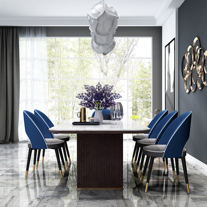 Open Back Dining Side Chair Faux Leather and Wood Armless Dining Chairs