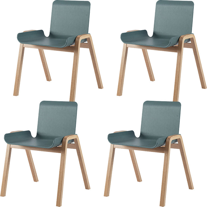 Contemporary Dining Plastic Chairs Armless Chair with Wood Legs for Home