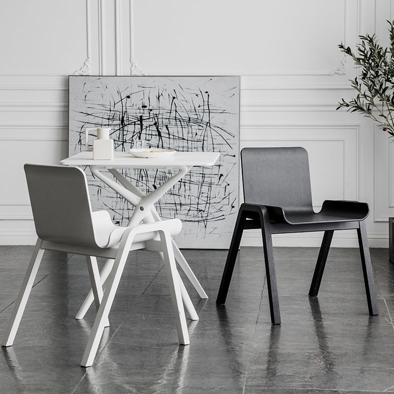 Contemporary Dining Plastic Chairs Armless Chair with Wood Legs for Home