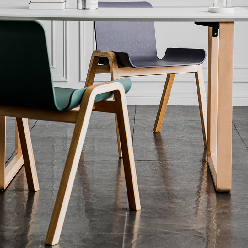 Contemporary Dining Plastic Chairs Armless Chair with Wood Legs for Home