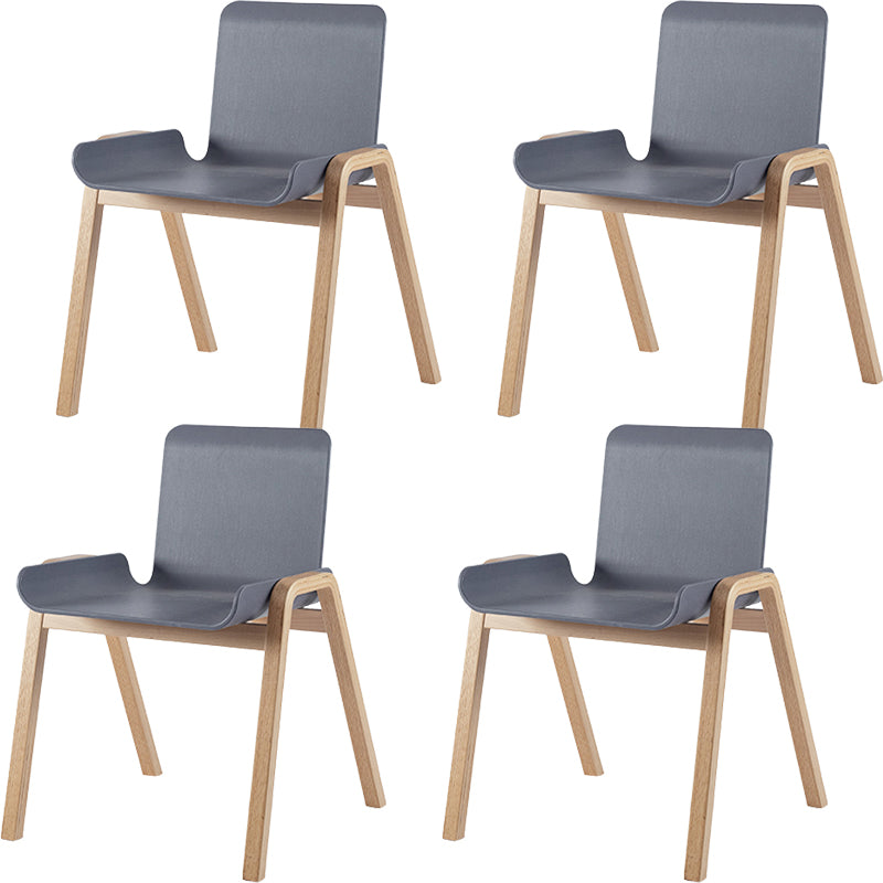 Contemporary Dining Plastic Chairs Armless Chair with Wood Legs for Home