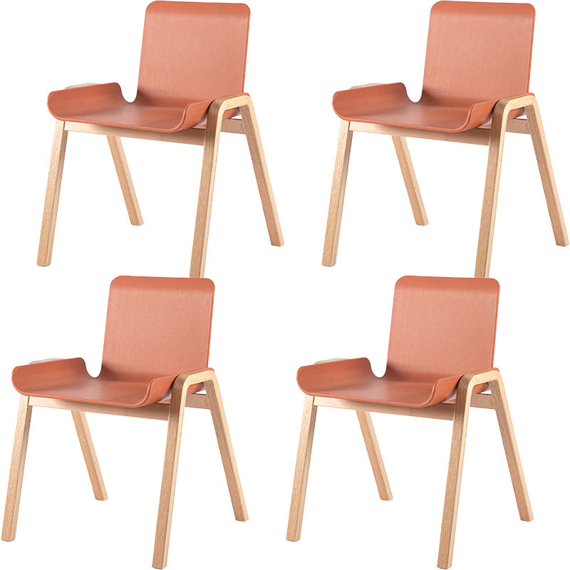 Contemporary Dining Plastic Chairs Armless Chair with Wood Legs for Home