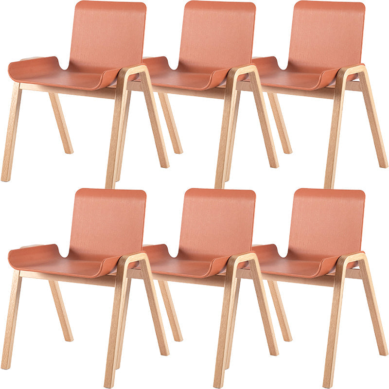 Contemporary Dining Plastic Chairs Armless Chair with Wood Legs for Home