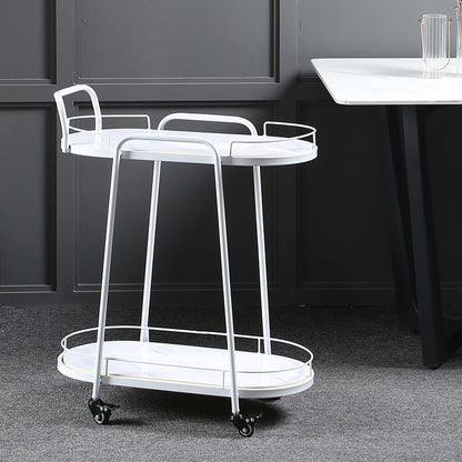 Modern 26.38"W Rolling Prep Table Oval Metal Prep Table for Home Use