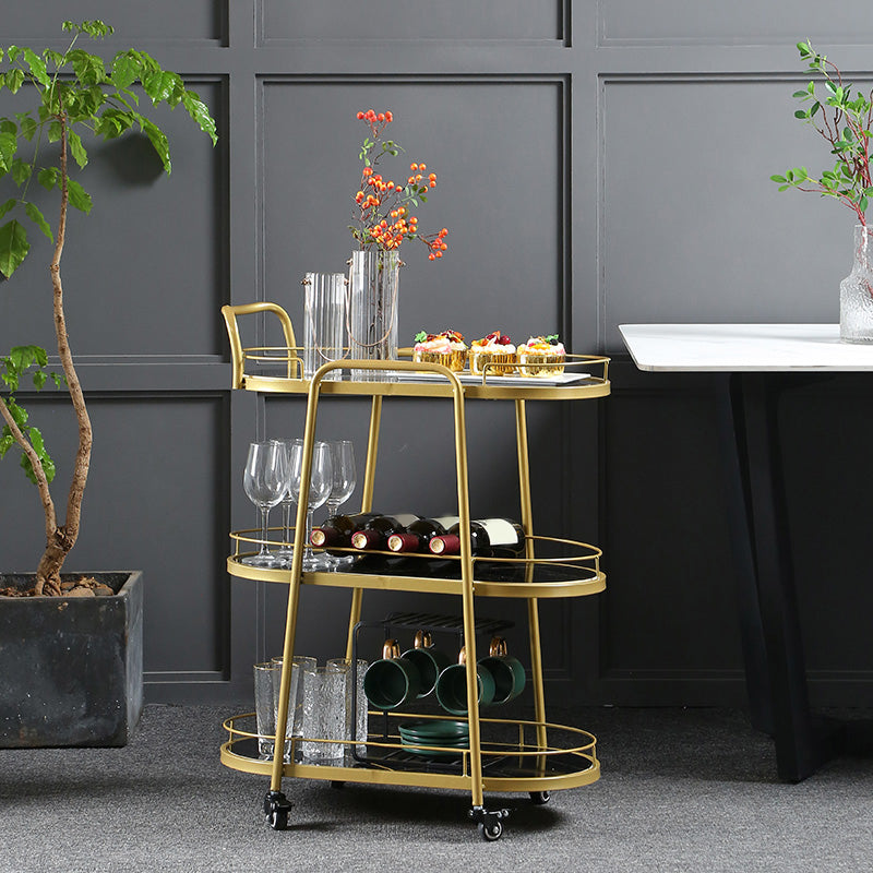 Modern 26.38"W Rolling Prep Table Oval Metal Prep Table for Home Use