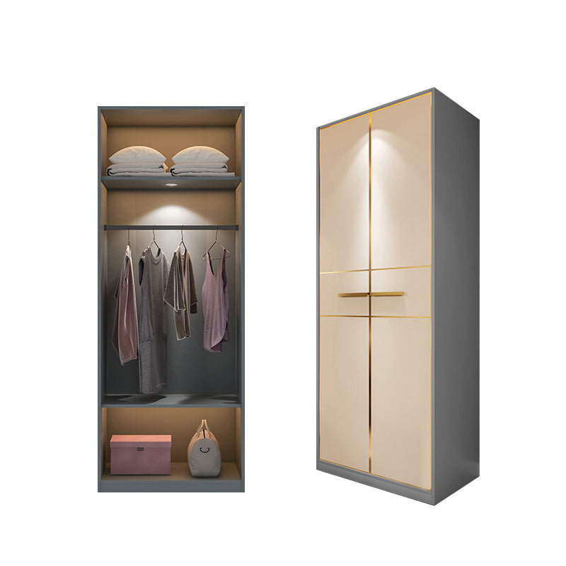 Modern Style Wood Wardrobe Wood Wardrobe with Shelves Armoire Wardrobe Closet 31"L x 22"W x 79"H Gold Armoires & Wardrobes Clearhalo 'Armoires & Wardrobes' 'armoires_wardrobes' 'Bedroom Furniture' 'furn' 'furn_armoires_wardrobes' 'Furniture' 5564431