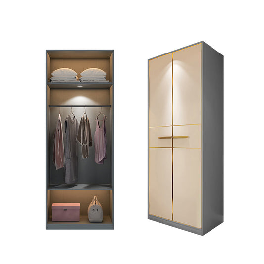 Modern Style Wood Wardrobe Wood Wardrobe with Shelves Armoire Wardrobe Closet 31"L x 22"W x 79"H Gold Armoires & Wardrobes