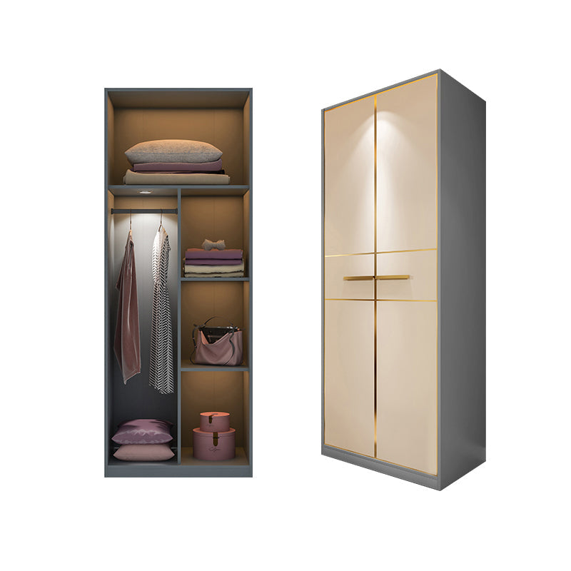 Modern Style Wood Wardrobe Wood Wardrobe with Shelves Armoire Wardrobe Closet 31"L x 22"W x 79"H Light Gold Armoires & Wardrobes Clearhalo 'Armoires & Wardrobes' 'armoires_wardrobes' 'Bedroom Furniture' 'furn' 'furn_armoires_wardrobes' 'Furniture' 5564434