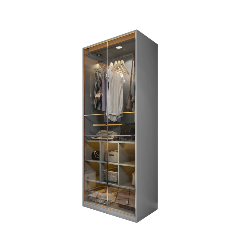 Modern Style Wood Wardrobe Wood Wardrobe with Shelves Armoire Wardrobe Closet 31"L x 22"W x 79"H Clear Armoires & Wardrobes Clearhalo 'Armoires & Wardrobes' 'armoires_wardrobes' 'Bedroom Furniture' 'furn' 'furn_armoires_wardrobes' 'Furniture' 5564435