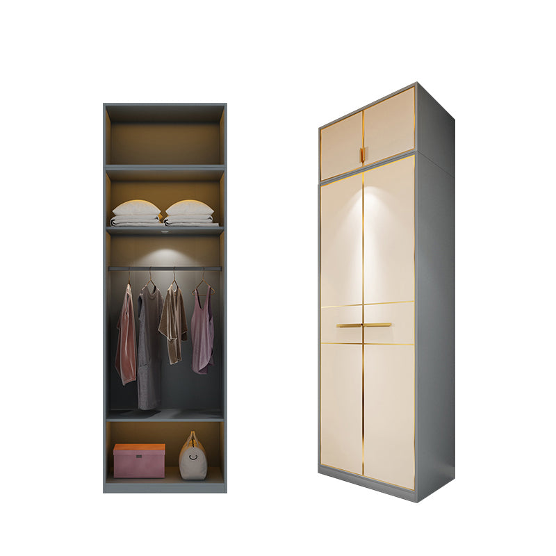 Modern Style Wood Wardrobe Wood Wardrobe with Shelves Armoire Wardrobe Closet 31"L x 22"W x 79"H Gold Armories & Top Cabinet Clearhalo 'Armoires & Wardrobes' 'armoires_wardrobes' 'Bedroom Furniture' 'furn' 'furn_armoires_wardrobes' 'Furniture' 5564437