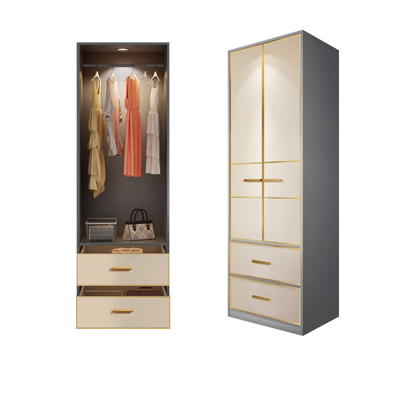 Modern Style Wood Wardrobe Wood Wardrobe with Shelves Armoire Wardrobe Closet 24"L x 22"W x 79"H Gold Armoires & Wardrobes Clearhalo 'Armoires & Wardrobes' 'armoires_wardrobes' 'Bedroom Furniture' 'furn' 'furn_armoires_wardrobes' 'Furniture' 5564438