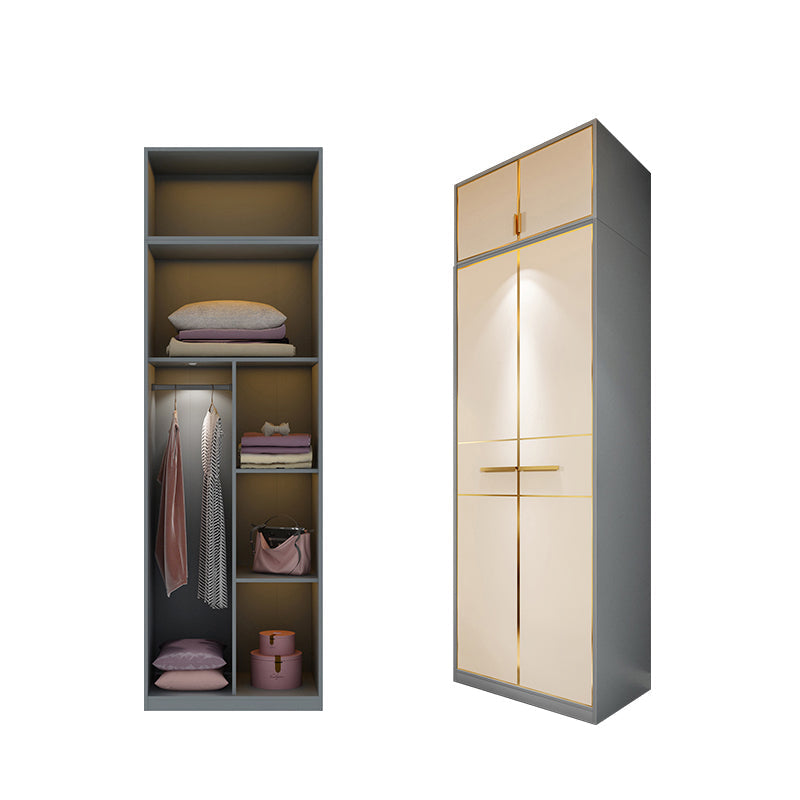 Modern Style Wood Wardrobe Wood Wardrobe with Shelves Armoire Wardrobe Closet 31"L x 22"W x 79"H Light Gold Armories & Top Cabinet Clearhalo 'Armoires & Wardrobes' 'armoires_wardrobes' 'Bedroom Furniture' 'furn' 'furn_armoires_wardrobes' 'Furniture' 5564440