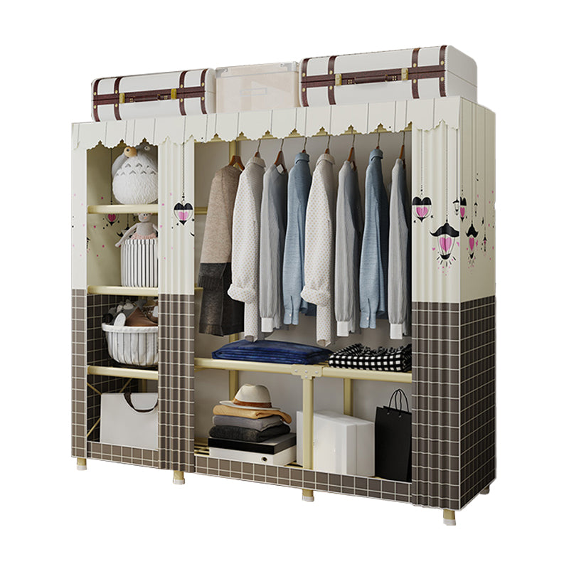 Contemporary Style Wardrobe Armoire Steel Frame Wardrobe for Bedroom 64"L x 18"W x 63"H Cream Gray Clearhalo 'Armoires & Wardrobes' 'armoires_wardrobes' 'Bedroom Furniture' 'furn' 'furn_armoires_wardrobes' 'Furniture' 5564675