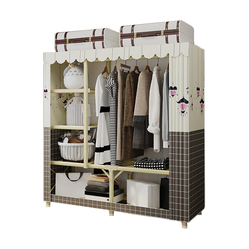 Contemporary Style Wardrobe Armoire Steel Frame Wardrobe for Bedroom 50"L x 18"W x 63"H Cream Gray Clearhalo 'Armoires & Wardrobes' 'armoires_wardrobes' 'Bedroom Furniture' 'furn' 'furn_armoires_wardrobes' 'Furniture' 5564677