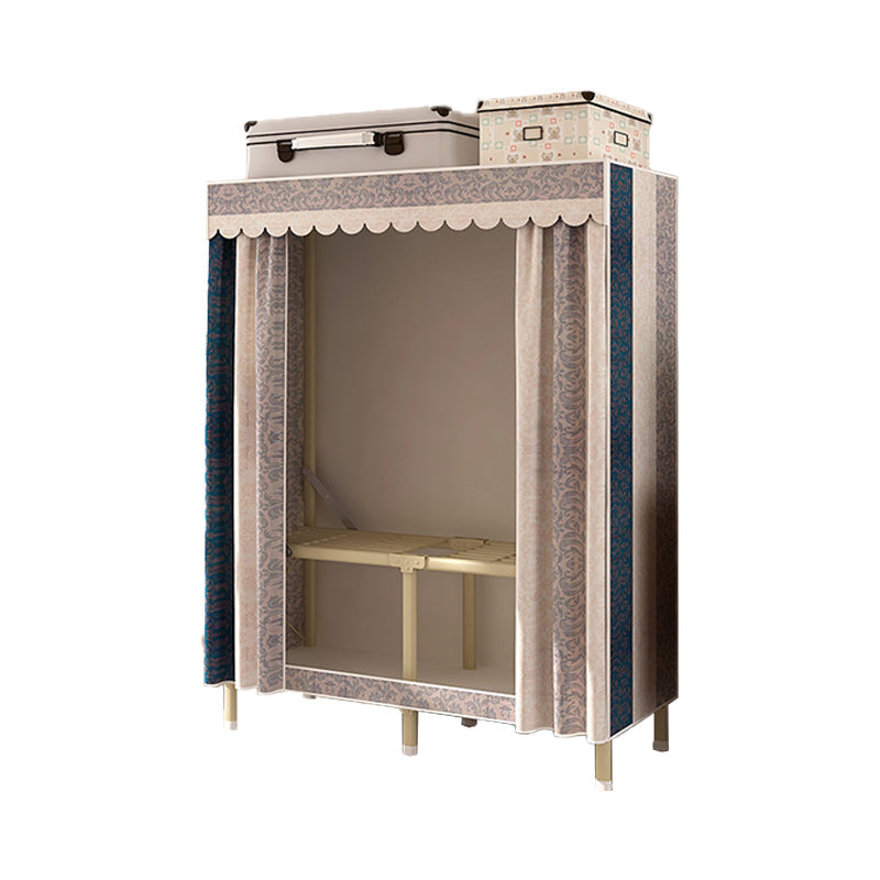 Contemporary Style Wardrobe Armoire Steel Frame Wardrobe for Bedroom 37"L x 18"W x 63"H Beige-Blue Clearhalo 'Armoires & Wardrobes' 'armoires_wardrobes' 'Bedroom Furniture' 'furn' 'furn_armoires_wardrobes' 'Furniture' 5564678