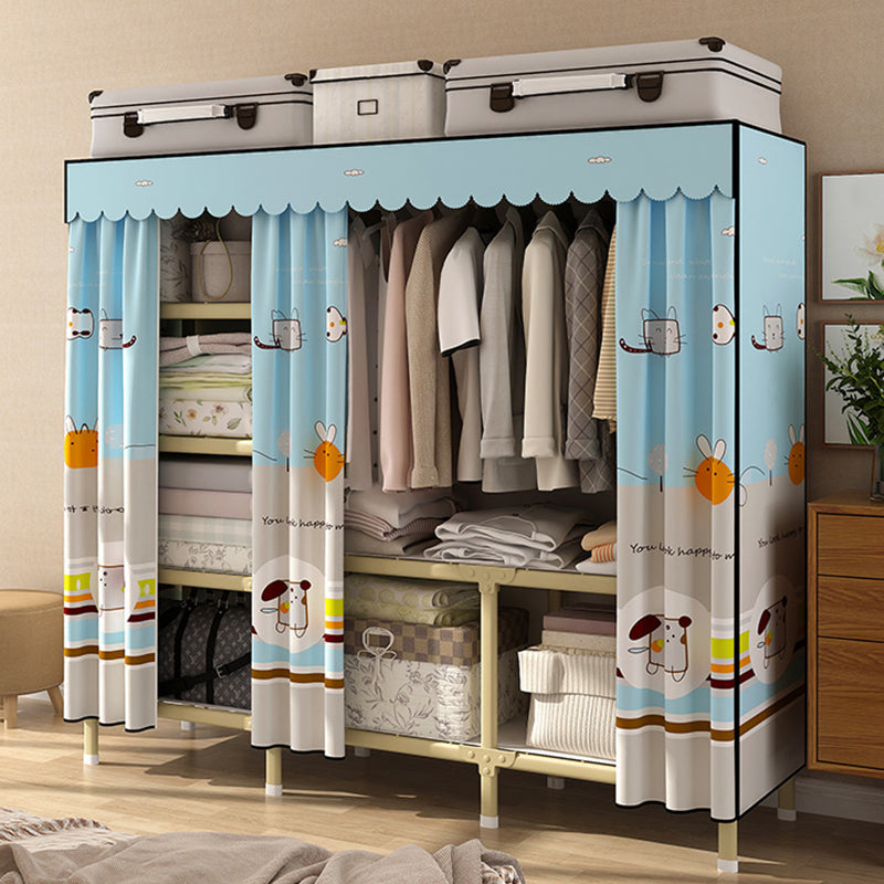 Contemporary Style Wardrobe Armoire Steel Frame Wardrobe for Bedroom 64"L x 18"W x 63"H Gray-Blue Clearhalo 'Armoires & Wardrobes' 'armoires_wardrobes' 'Bedroom Furniture' 'furn' 'furn_armoires_wardrobes' 'Furniture' 5564685
