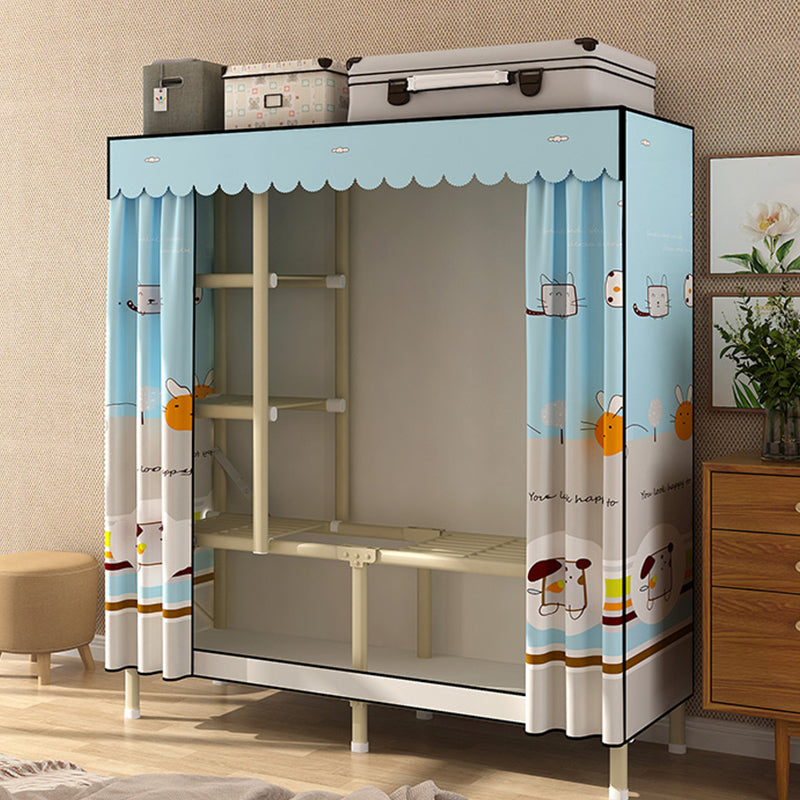 Contemporary Style Wardrobe Armoire Steel Frame Wardrobe for Bedroom 50"L x 18"W x 63"H Gray-Blue Clearhalo 'Armoires & Wardrobes' 'armoires_wardrobes' 'Bedroom Furniture' 'furn' 'furn_armoires_wardrobes' 'Furniture' 5564687