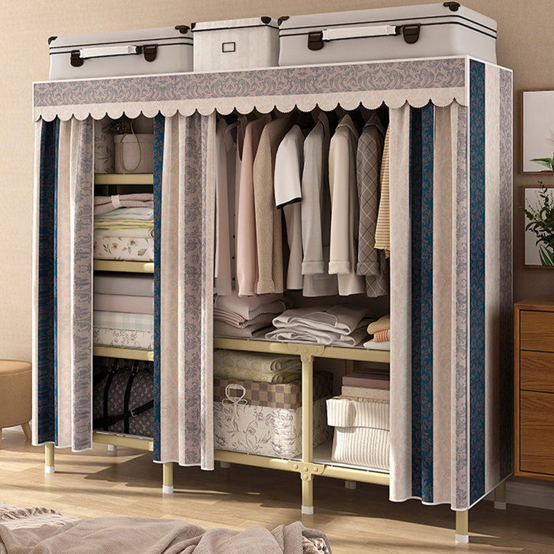 Contemporary Style Wardrobe Armoire Steel Frame Wardrobe for Bedroom 64"L x 18"W x 63"H Beige-Blue Clearhalo 'Armoires & Wardrobes' 'armoires_wardrobes' 'Bedroom Furniture' 'furn' 'furn_armoires_wardrobes' 'Furniture' 5564691