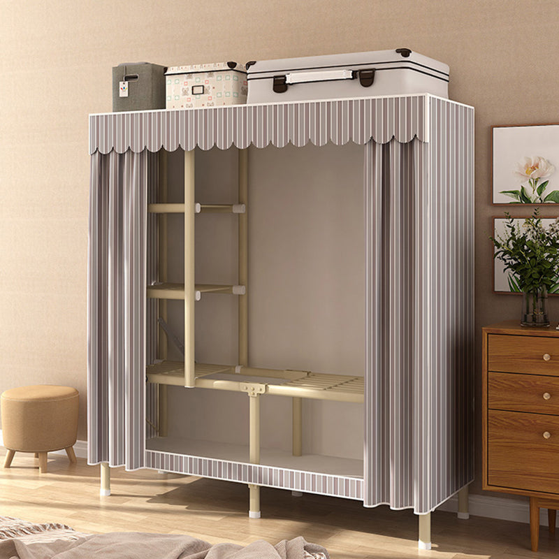 Contemporary Style Wardrobe Armoire Steel Frame Wardrobe for Bedroom 50"L x 18"W x 63"H Grey Clearhalo 'Armoires & Wardrobes' 'armoires_wardrobes' 'Bedroom Furniture' 'furn' 'furn_armoires_wardrobes' 'Furniture' 5564699