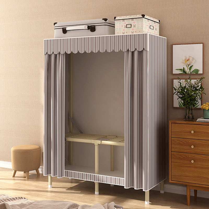 Contemporary Style Wardrobe Armoire Steel Frame Wardrobe for Bedroom 29.5"L x 18"W x 63"H Grey Clearhalo 'Armoires & Wardrobes' 'armoires_wardrobes' 'Bedroom Furniture' 'furn' 'furn_armoires_wardrobes' 'Furniture' 5564700