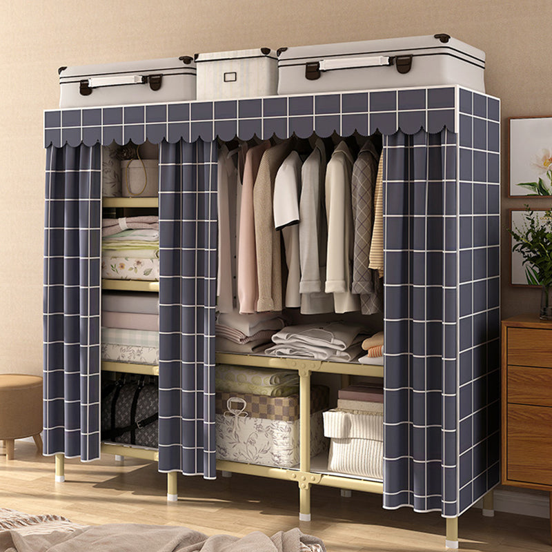 Contemporary Style Wardrobe Armoire Steel Frame Wardrobe for Bedroom 64"L x 18"W x 63"H Dark Blue Clearhalo 'Armoires & Wardrobes' 'armoires_wardrobes' 'Bedroom Furniture' 'furn' 'furn_armoires_wardrobes' 'Furniture' 5564703