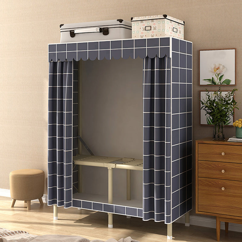 Contemporary Style Wardrobe Armoire Steel Frame Wardrobe for Bedroom 29.5"L x 18"W x 63"H Dark Blue Clearhalo 'Armoires & Wardrobes' 'armoires_wardrobes' 'Bedroom Furniture' 'furn' 'furn_armoires_wardrobes' 'Furniture' 5564705