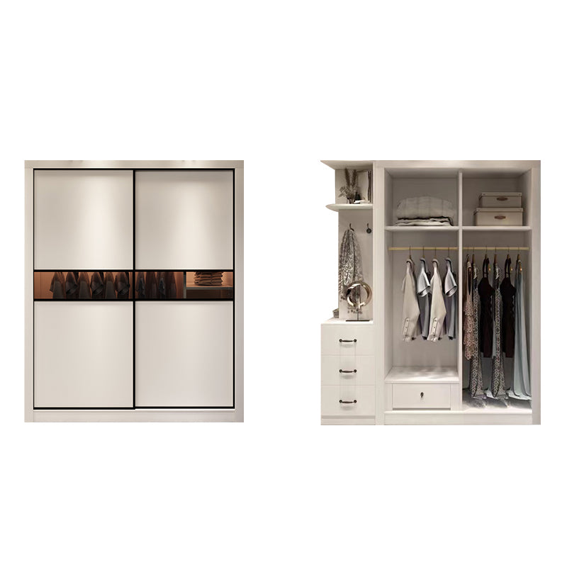 Engineered Wood Wardrobe Cabinet White Modern Wardrobe with Drawer 47"L x 24"W x 79"H Clearhalo 'Armoires & Wardrobes' 'armoires_wardrobes' 'Bedroom Furniture' 'furn' 'furn_armoires_wardrobes' 'Furniture' 5564792