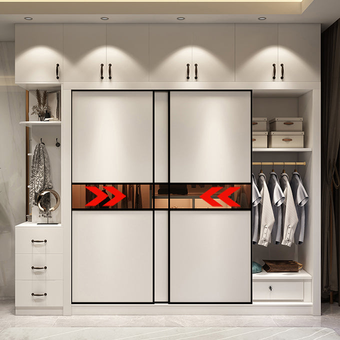 Engineered Wood Wardrobe Cabinet White Modern Wardrobe with Drawer Clearhalo 'Armoires & Wardrobes' 'armoires_wardrobes' 'Bedroom Furniture' 'furn' 'furn_armoires_wardrobes' 'Furniture' 5564800