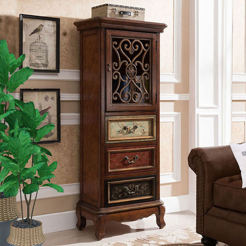 Glam Style Buffet Sideboard Wood Server with Door and Drawer 25.6"L x 14.2"W x 61.4"H Walnut Clearhalo 'buffet_sideboard' 'Buffets & Sideboards' 'furn' 'furn_buffet_sideboard' 'Furniture' 'Kitchen & Dining Furniture' 5564955