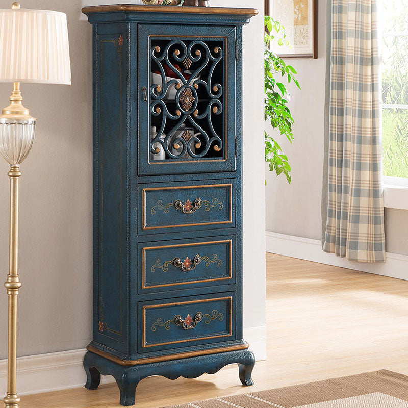 Glam Style Buffet Sideboard Wood Server with Door and Drawer 25.6"L x 14.2"W x 61.4"H Blue Clearhalo 'buffet_sideboard' 'Buffets & Sideboards' 'furn' 'furn_buffet_sideboard' 'Furniture' 'Kitchen & Dining Furniture' 5564957